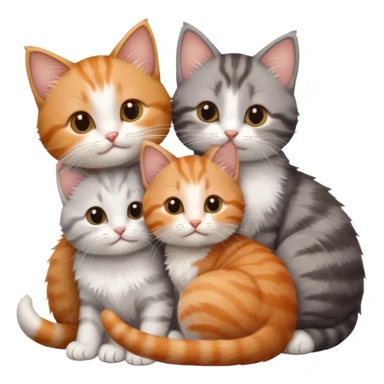 3 very small kittens cuddling together all different colours, the first one is grey and white, the second is ginger and white and the third is brown tabby and white sticker