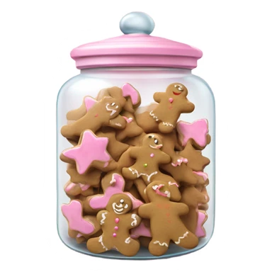 Realistic glass cookie jar with light pink lid full of gingerbread cookies isolated.  sticker