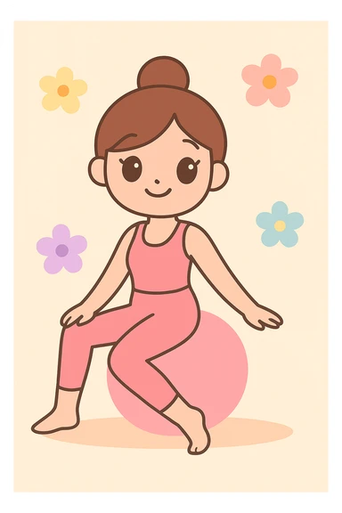 Make the pink pilates girl with flowers in a pastel aesthetic, using soft pastel colors and a gentle vibe. sticker