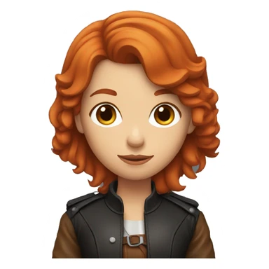 red-haired girl in leather holding a Cavalier sticker
