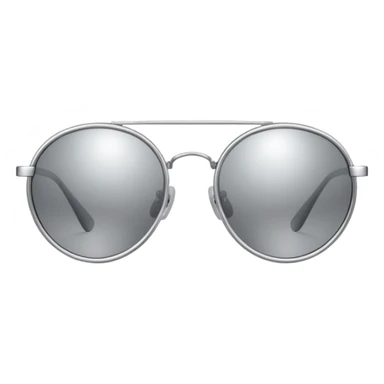 A pair of luxury sunglasses emoji with silver chrome frame, smooth rounded lenses, reflective metallic surface, high-end swag aesthetic, minimal and clean design, iOS emoji style, centered, white background sticker