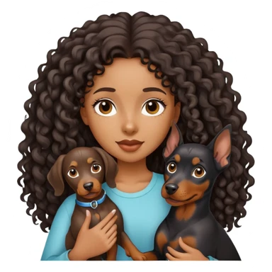 Black girl with long hair holding a Doberman dog sticker