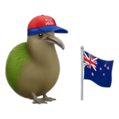 Kiwi wearing 'Make New Zealand Great Again' cap while next to flah sticker