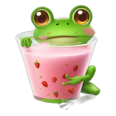 Frog sat on lilly pad drinking strawberry milk sticker