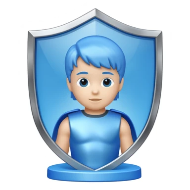 a computer screen with a shield and a child's figurine sticker