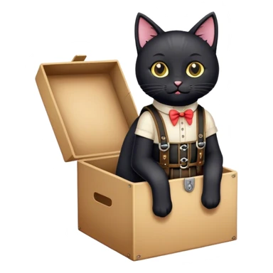 black cat in a box wearing lederhosen  sticker