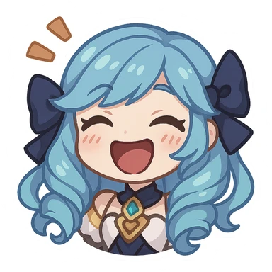 Gwen from League of Legends as a chibi emote, laughing expression sticker
