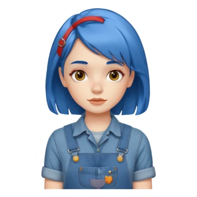 redheaded girl with blue hair, 1960s hairstyle, blue overalls, no text sticker