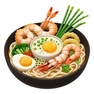 Udon 3d estetik with many delicious toppings sticker
