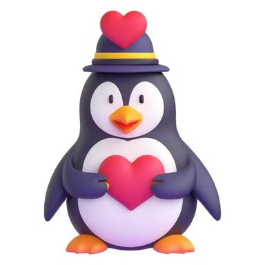 large penguin with a hat featuring the Discord logo and a large heart on chest sticker