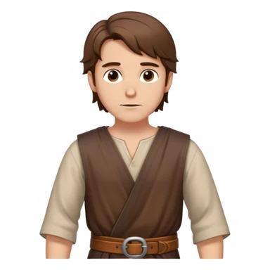 merchant outfit worn by a DnD themed fantasy character. basic simple tunic with a leather belt. clothes only above the waist. The clothes full waist. The character's haven't arms. character is bald hair brown eyes shoulder-length hair white man. sticker