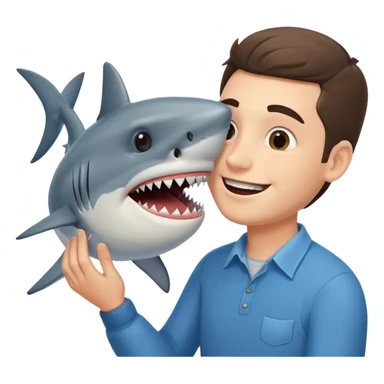 Man kissing a picture of a shark sticker