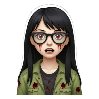  cabelo preto e longo e com franja reta, mulher e zumbi com oculos sticker