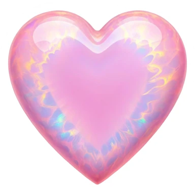 Heart-shaped pink opal gemstone with holographic fire patterns inside sticker