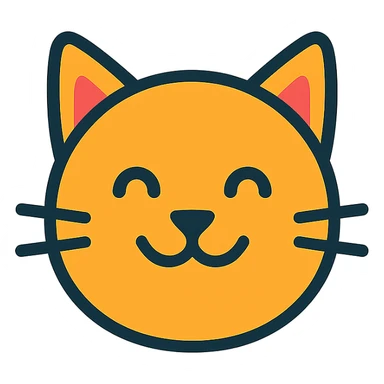 smiling cat face, black outline, clear and cute sticker