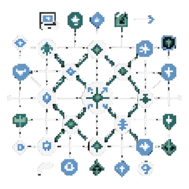 detailed mapping diagram with many connecting arrows between symbols sticker