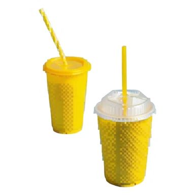 napkins, soda straws, yellow disposable cup sticker