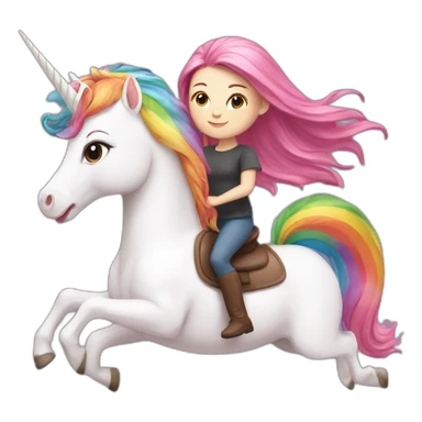 White Girl with pink hair riding a rainbow unicorn sticker