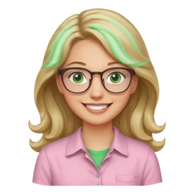 long wavy dirty blonde hair woman with green eyes and glasses smiling sticker