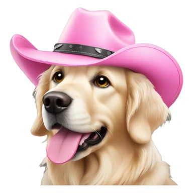 White golden retriever wearing pink cowboy hat sticker