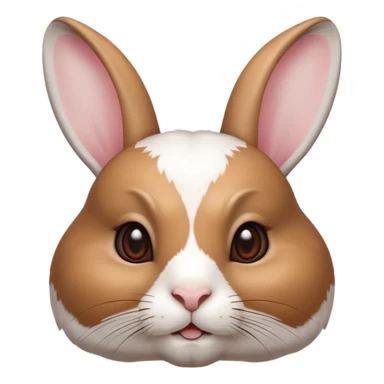 Cinematic Noble White and Brown Rabbit Portrait Emoji, Poised and regal, with a balanced, compact build and a beautifully patterned fur of pristine white accented by rich brown patches, long, alert ears and deep-set soulful eyes, Simplified yet sharp and sophisticated features, highly detailed, glowing with a soft, dignified glow, high shine, intelligent and gentle, stylized with an air of refined charm, focused and attentive, soft glowing outline, capturing the essence of a watchful and confident companion, so majestic it feels as though it could hop out of the screen with effortless authority! sticker