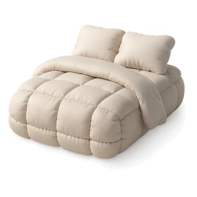 cushion style bed with puffy pillows and blanket, cozy and inviting sticker