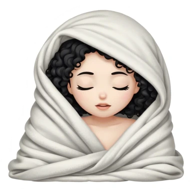 White skin color black curly hair girl inside a blanket eyes closed sticker