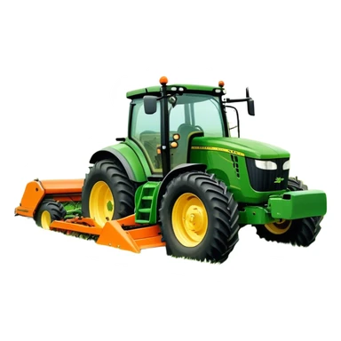 Howard EHD 180 (2019) – Cinematic-realistic John Deere 6155M tractor towing a Howard EHD 180 slasher, its green and yellow frame cutting through thick overgrown paddocks. The bright orange slasher spins rapidly, clearing a wide path of grass as birds scatter into the air sticker
