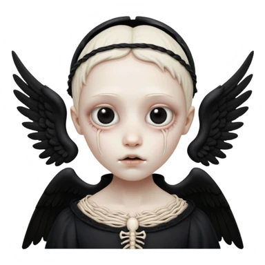 Skinless angel face, exposed bone and sinew, hollow eyes, dark gothic icon sticker