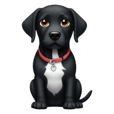 black lab with white chest sticker