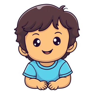 smiling toddler face with big eyes, medium skin tone, and dark wavy hair sticker