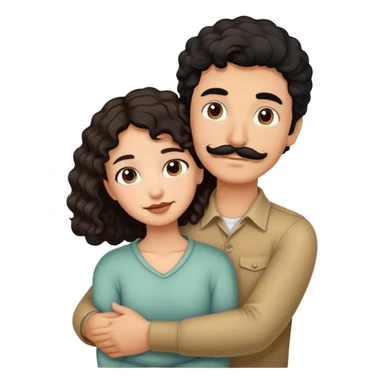 Short brown hair girl curly long hair hugging tall black hair boy with mustache  sticker