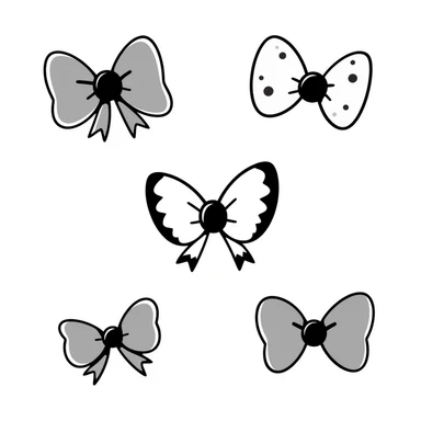 cute bows in various shapes and sizes in pastel colors dd9fb0, ffc6d3, a3bfc9, c4bee2, f1b091, hand-drawn doodle style sticker