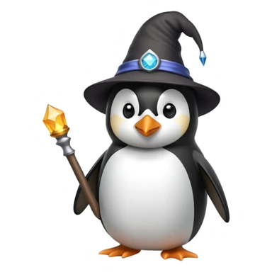 Penguin wearing a wizard hat and holding a magic wand sticker