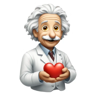 happy albert einstein holding heart in one hand sticker