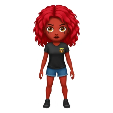Faça me um emoji de um zumbi mulher de cabelos vermelho escuro longos ondulado usando uma blusa preta, faça no estilo iphone sticker