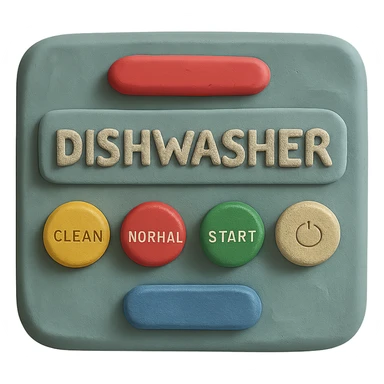 claymation style close-up of dishwasher control panel, soft lighting, pastel colors sticker