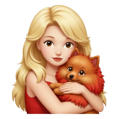 blonde hugs a one red spitz dog  sticker