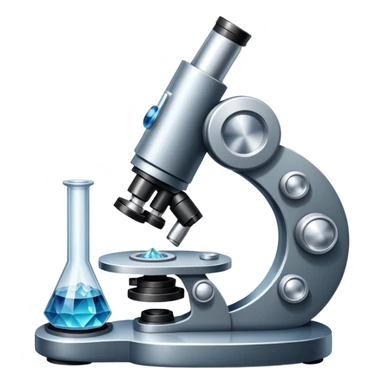 An icon featuring a microscope, a metal alloy, and a crystal structure, symbolizing materials science. The design includes different materials like metals, ceramics, and polymers, representing the study of material properties and innovations. Transparent background highlights material research sticker