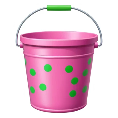 A pink bucket with green dots sticker