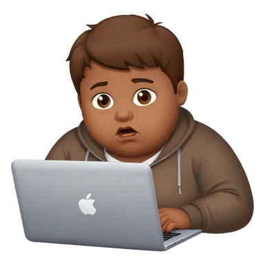 fat brown kid with brown hair using laptop drooling with stupid expression sticker