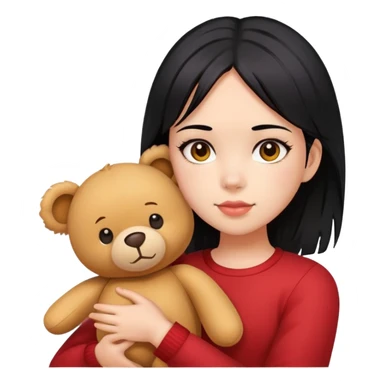 黑色头发 红色挑染部分，黄色皮肤，女孩，棕色泰迪小狗 sticker