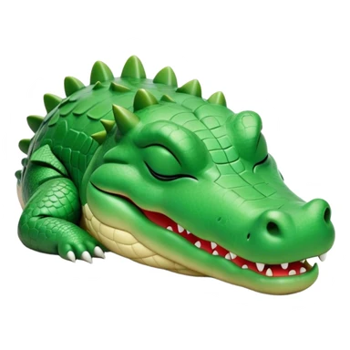 Meme-Worthy Cute Sleeping Crocodile Portrait Emoji, Head resting peacefully with a contented smile, showcasing a robust, powerful build and a luxuriously soft textured emerald-green hide, eyes shut in a serene, restful nap, Simplified yet hilariously adorable features, highly detailed, glowing with a soft, drowsy light, high shine, relaxed and utterly lovable, stylized with an air of playful laziness, bright and heartwarming, soft glowing outline, capturing the essence of a comically sleepy crocodile, so meme-worthy it feels like it could instantly become the next viral sensation of adorable reptilian slumber! sticker