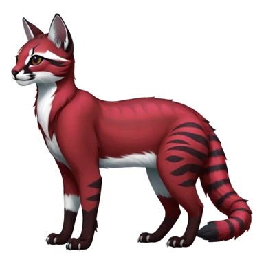 Black red burgundy grey white tribal-marked iridescent pastel white glorious divine exotic cute cool beautiful shiny beautiful fantasy-caracal-civet-genet-sergal-vernid-Gryphon-Cacomistle-Trico-oncilla-animal-Fakémon-hybrid-fursona (full body) sticker