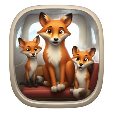 Family of foxes in an airplane flying sticker