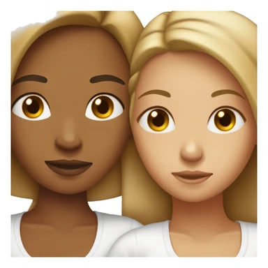 Two girls one  tan one white laying in bed together  sticker
