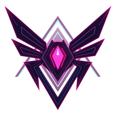 futuristic cyberpunk megacorporation logo with sharp angles, neon elements, and tech symbols sticker