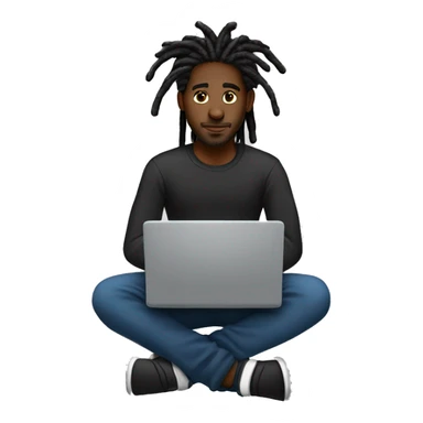 Black-guy-with-dreads-wearing-black-trackstuit-sitting-down-on-chair facing-foward-focused-on-laptop-computer- sticker