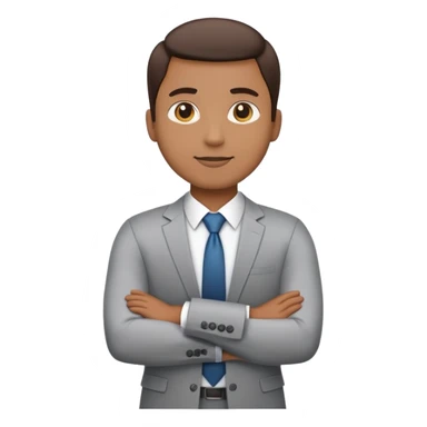 3/4 rear view of person in office attire, standing straight, arms relaxed, simple and smooth emoji design, white background sticker
