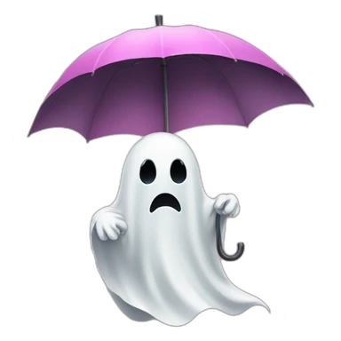 sad halloween ghost with a pink umbrella sticker